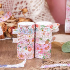 MAFELOE 2 Meters Long 12 Rolls Washi Tape Set, Decorative Adhesive Supplies for Scrapbook Journaling Junk Bullet Art Collage-Floral Print Series-Pink (HZ-3Y-SHMJ-01)