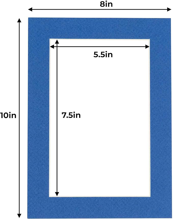 6x8 Mat for 8x10 Frame - Precut Mat Board Acid-Free Show Kit with Backing Board, and Clear Bags Royal Blue 6x8 Photo Matte Made to Fit a 8x10 Picture Frame Matboard for Framing, Pack of 100 Mats