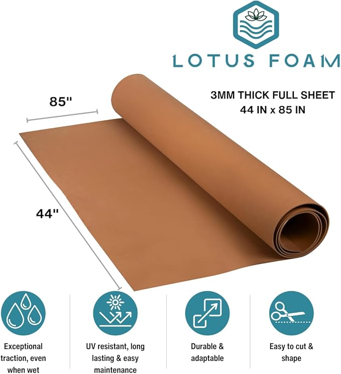 LotusFoam Large 3mm EVA Foam Sheet - 44"x 85" High Density Foam 130 kg/m3 for Cosplay, Costumes, Crafts, Flooring, Outdoor Use - 35 Colors (Teak) - Teak