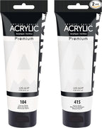 AUREUO White Acrylic Paint Set, 4 Fl Oz / 120ml 2 Tubes Set, Rich Pigment Art Craft Paints for Canvas, Rocks, Wood, Ceramic, Fabric