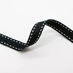 CT CRAFT LLC Black Cotton White Stitched Ribbon 3/8" x 10 Yards for Home Décor Gift Present Wrapping DIY Crafts Birthday Wedding Bouquet Christmas