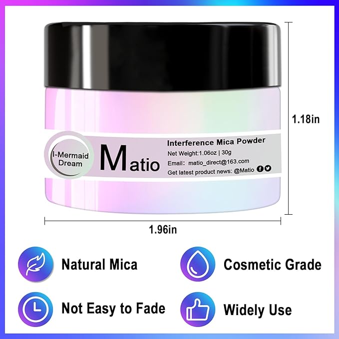 Matio Interference Mica Powder, 1.06oz/ 30g Ghost Gold Chrome Powder, Pearlescent Effect Color Shift Pigment for Epoxy Resin, Makeup Shimmer,Nail Polish,Soap Dye,Candle Making,Paint,Slime Pigment