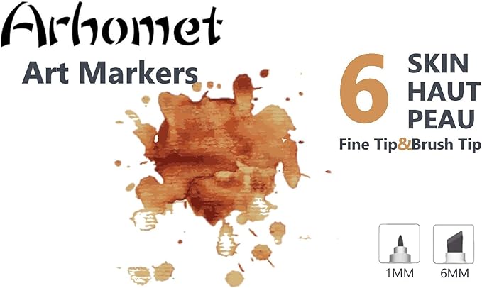 6 Colors Skin Tone Alcohol Markers Set, Skin, Wood, Earth Colors Dual Tips Art Markers Drawing Sketched Double Tipped for Adults Beginner Kids (Skin Tone)
