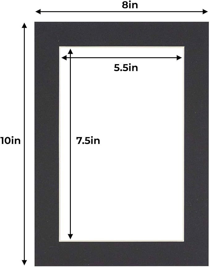 6x8 Mat for 8x10 Frame - Precut Mat Board Acid-Free Show Kit with Backing Board, and Clear Bags Black 6x8 Photo Matte Made to Fit a 8x10 Picture Frame Matboard for Framing, Pack of 10 Mats