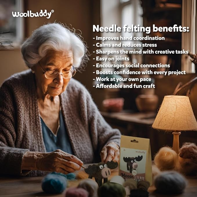 𝗪𝗼𝗼𝗹𝗯𝘂𝗱𝗱𝘆 𝗡𝗲𝗲𝗱𝗹𝗲 𝗙𝗲𝗹𝘁𝗶𝗻𝗴 𝗞𝗶𝘁 Fox Animal Project for Beginners and Adults – Includes Wool, 2 Felting Needles, and Instructions