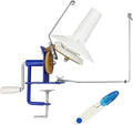 LAMXD Needlecraft Large Jumbo Metal Yarn/Wool/String/Fiber Ball Winder Hand Operated,10-Ounce,with Thread Cutter Scissors, Blue and White