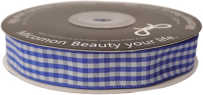 Blue and White Woven Edge Plaid Ribbon 100% Polyester Gingham Ribbon 25 Yards Each Roll (5/8", Blue)