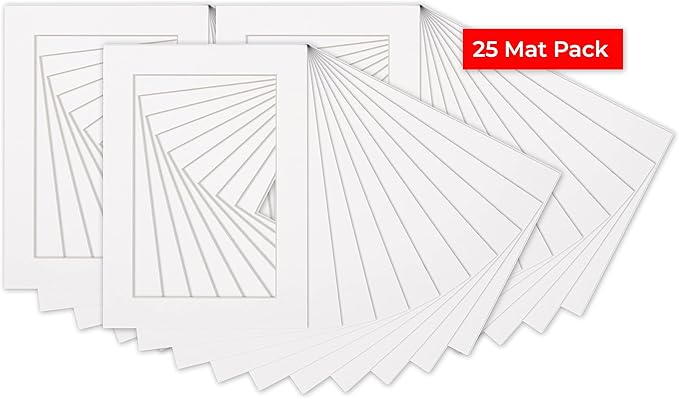 6x8 Mat for 8x10 Frame - Precut Mat Board Acid-Free White 6x8 Photo Matte Made to Fit a 8x10 Picture Frame, Premium Matboard for Family Photos, Show Kits, Art, Picture Framing, Pack of 25 Mats
