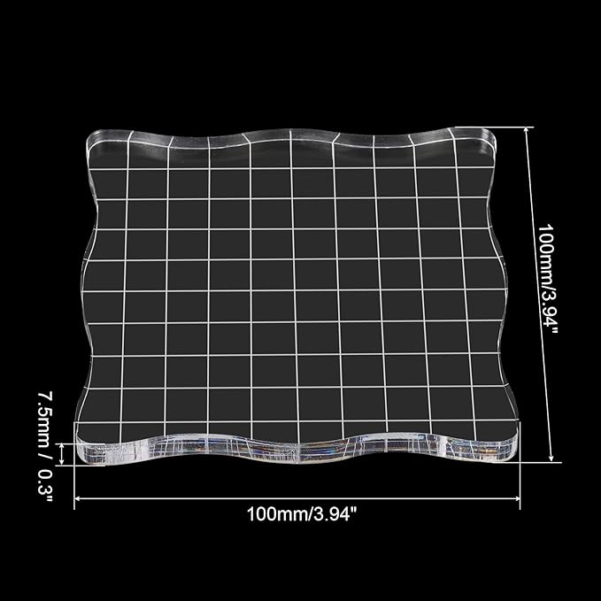 PATIKIL 4" x 4" Acrylic Stamp Block, 2 Pack Clear Stamping Block with Grid Lines Decorative Mounting Blocks Wave for Scrapbooking DIY Crafts Card Making