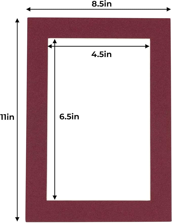 5x7 Mat for 8.5x11 Frame - Precut Mat Board Acid-Free Maroon 5x7 Photo Matte Made to Fit a 8.5x11 Picture Frame, Premium Matboard for Family Photos, Show Kits, Art, Picture Framing, Pack of 100 Mats