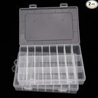 2 Pack 24 Grids Plastic Organizer Box Container Craft Storage Box with Adjustable Dividers for Beads Jewelry Fishing Tackles, Clear