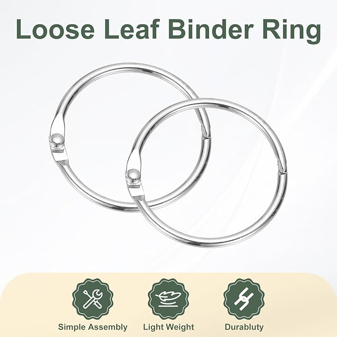 PATIKIL 1.4" x 1.6" Loose Leaf Binder Rings, 30 Pcs Metal Book Rings Nickel Keychain Ring for Paper Index Cards Flash Card Notebook Rings Office Home Book Binder, Silver Tone