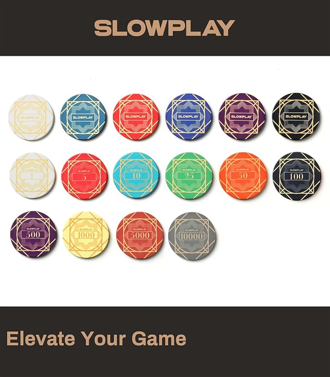 SLOWPLAY Nash Ceramic Poker Chips in Bulk, Casino Grade Ceramic 10-Gram Poker Chip for Texas Hold'em, 39mm Professional Chips Pack of 50 with Denomination of 10000