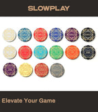 SLOWPLAY Nash Ceramic Poker Chips in Bulk, Casino Grade Ceramic 10-Gram Poker Chip for Texas Hold'em, 39mm Professional Chips Pack of 50 with Denomination of 10