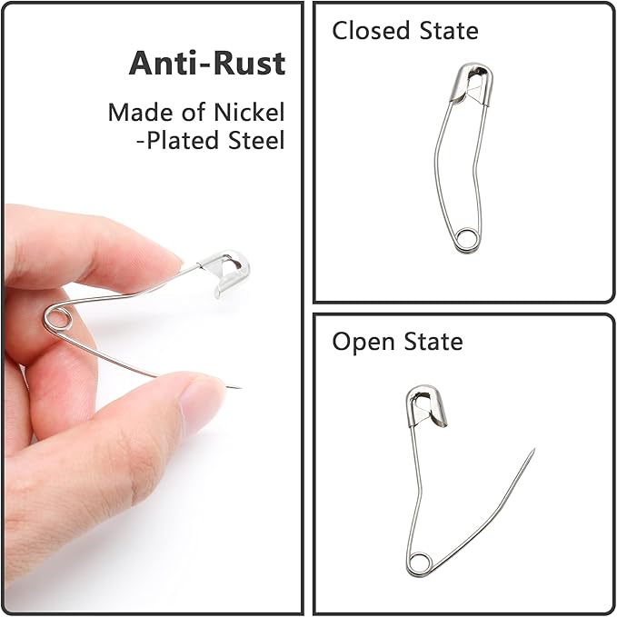 100Pcs Curved Safety Pins Size 3, 2" / 50mm Quilting Basting Pins, Bent Safety Pins for Quilting and Knitting (Sliver)