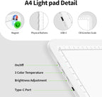 Zocelight Rechargeable A4 Light Board for Diamond Painting,Magnetic Bright Light Box for Tracing,Wireless LED Light pad with Physical Buttons,3 Colors,Dimmable 9000LUX Lightbox for Drawing,Sketching