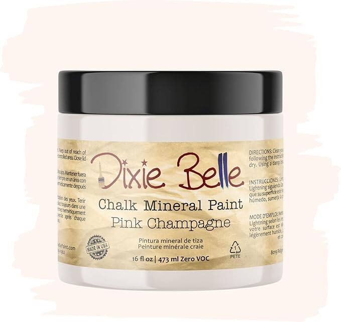 Dixie Belle Paint Company Chalk Finish Furniture Paint - Pink Champagne (16 Fl Oz) - Matte Pale Pink Chic Chalk Mineral DIY Furniture Paint