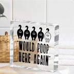 Funny Cat Bathroom Decor Acrylic Decorative Signs 4X4 Inch, Humorous Decorations for Bathroom Home Shelf Toilet, Cat Lover Gifts for Women Men Friends, Would Poop Here Again