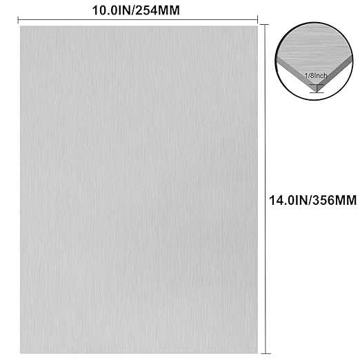 6061 T651 Aluminum Sheet Metal 10 x 14 x 1/8 (0.125”) Inch Flat Plain Aluminum Plate Covered with Protective Film, Heat Treatable Rectangle 3MM Aluminum Metal Plate for Crafting, Industrial