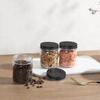 novelinks 8 oz Clear Plastic Jars with Screw-On Lids - BPA-Free Refillable Storage Containers for Slime, Spices, Crafts, Kitchen & Home Organization (8 Pack,Black)