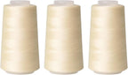 Sewing Thread Cone Set, 3 Pack Serger Thread, 3000 Yards Each, All Purpose Thread for Sewing, Quilting, Machines, Overlock, Merrow & Hand Embroidery (Beige*3)