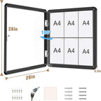 28"x26" Enclosed Bulletin Board, Lockable Weather-Resistant Aluminum Cork Noticeboard for School & Office, Black Frame w/Grey Flet