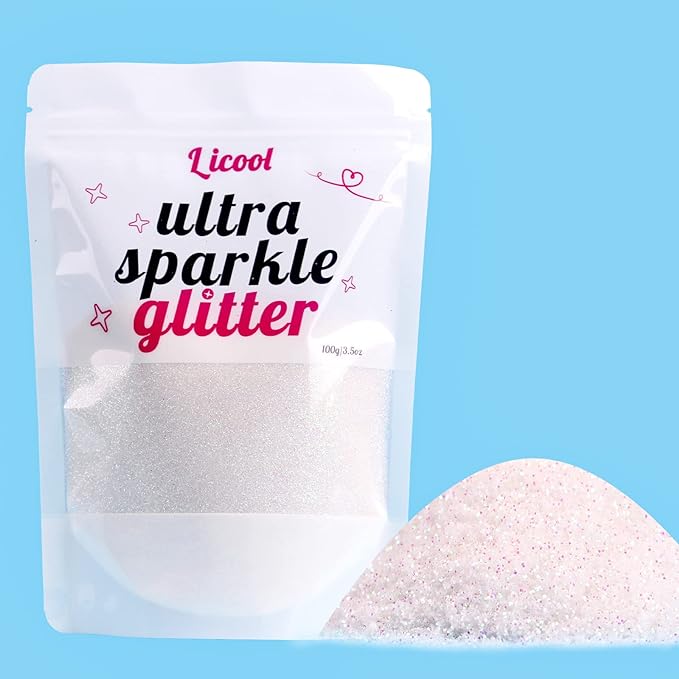 100g/3.5oz Pack Iridescent Rainbow Fine Glitter for DIY Craft, Extra Fine Glitter for Epoxy Resin, Glitter for Tumbler Candle Making, Festival Decoration Makeup Body Face Nail Art (Iridescent White)