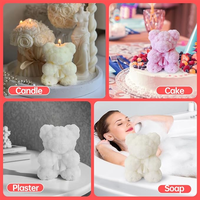 Bowtie Rose Bear Candle Mold - Resin Candle Making Molds, Epoxy Resin Silicone Molds for DIY Candle, Mother's Day Gifts, Birthday Gifts,Home Decor(Bow Tie Bear Extra Large)