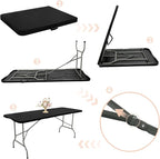 Set of 2 Folding Table 5 FT Camping Table Portable Heavy Duty Plastic Rectangular Outdoor Dining Table Steel Legs Fold-in-Half with Carrying Handle for Indoor,Picnic,Party,Wedding,Events(Black)