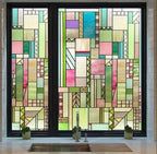 3D Stained Glass Window Privacy Film, Heat Control UV Blocking Static Cling Decorative Window Film for Bathroom,Front Door,Home Non Adhesive,Colorblock 23.6 x 35.4 inches