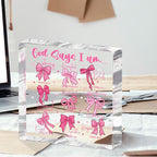 Positive Affirmation Bible Verse Desk Decor Acrylic Sign 4X4 Inch, Preppy Coquette Pink Bow Desk Decorative Signs for Shelf Tabletop Cubicle Room Office, Christian Gifts for Women Men Friends