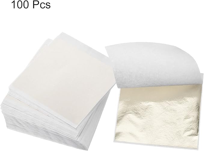 MECCANIXITY Gold Leaf Foil Sheet, Silver Leaf Papers, 3.3 x 3.1inch for Art Decoration, Sculptures, Painting, Pack of 100
