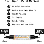 Betem 4 Count Dual Tip Oil Based White Black Paint Markers Pens(0.7mm & 3mm), Permanent Paint Marker, Waterproof, Quick Dry, for Rock Painting, Wood, Plastic, Metal, Canvas(2White 2Black)