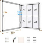 28"x26" Enclosed Bulletin Board, Lockable Weather-Resistant Aluminum Cork Noticeboard for School & Office, Silver Frame w/Black Flet