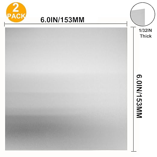 2Pcs 430 Stainless Steel Sheet Metal 6" x 6" x 1/32" Inch Metal Plates for Magnetic Mount Board Wall 20GA(0.80MM) 430 Stainless Steel Shim Stock Plates Metal Sheets for Crafting, Kitchen, Office