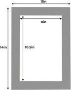 11x14 Mat for 8.5x11 Photo - Precut Mid Grey Picture Matboard for Frames 11 x 14 Inches - Bevel Cut Matte to Display Art 8.5 x 11 Inches - Acid Free Pack of 100 MATS with Backing Boards & Clear Bags