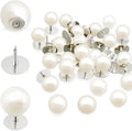 50 Sets Pearl Buttons No Sew Buttons for Clothes, 10mm Pearl Brooch Pins Reusable for Women, White Safety Pins for Dresses, Shirts, DIY Crafts, Fashion Decorative Accessories