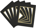 Golden State Art, 11x14 Double Mats for 8x10 - for Photos, Pictures, Frames - Acid-Free, 5 Pack, Black Over Old Gold