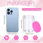 SATINIOR 12 Pack 10 oz Plastic Container Jars with Lids Round Clear Travel Cosmetic Container Slime Jars for Toiletries, Lotion, Cream, Ointments, Makeup, Rhinestone, Samples, Kitchen Storage(Pink)