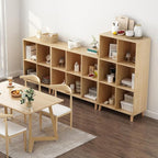 IOTXY Open Cube Low Bookcase - 3-Tier Freestanding Storage Display Cabinet Organizer with Legs for Home Office, 7-Cubes Open Shelf Short Bookshelf, Oak
