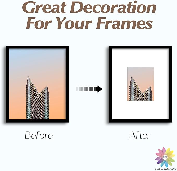 MBC MAT BOARD CENTER, 10 Pack 16x20 for 8x10 White Picture Mats Frame Mattes, Bevel Cut, Acid Free, 4-ply Thickness