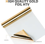 HTVRONT Gold Chrome Heat Transfer Vinyl - 12" X5ft Mirror Metallic Gold Iron on Vinyl, Metallic Foil HTV Vinyl Roll for T-Shirts, Chrome HTV Easy to Cut & Weed