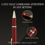 Red Gel Pen With 24K Gold Finish, Fine lacquer work, Fancy Men's And Women's Gift Set, Professional, ADMOK Black Refill, Smooth Writing, Executive, Commercial, Click, Nice Retractable Pens