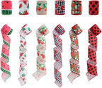 2.5" Watermelon and Strawberry Ribbon,Summer Craft Wire Edged Ribbon,Checks,Polka Dots,Watermelon Slices,Strawberries and Flowers Faux Linen Ribbons for Floral Arrangements, Packages and Home Decor.