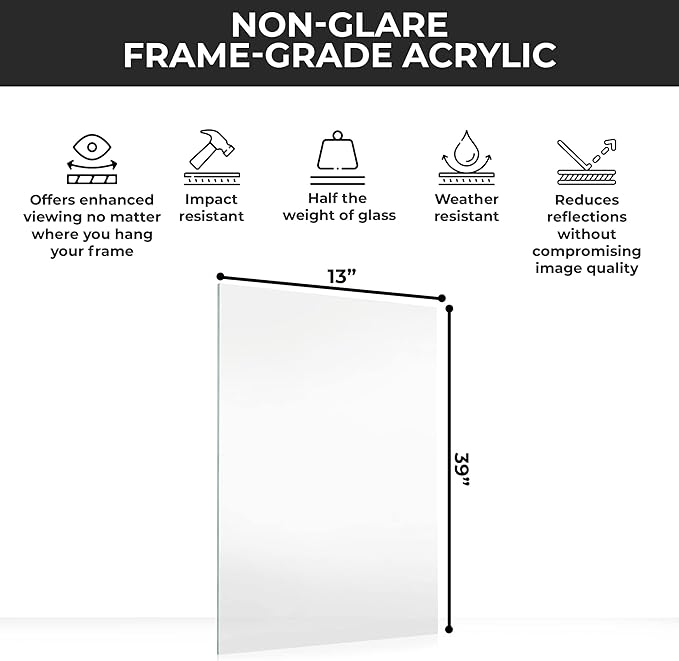 Non-Glare Acrylic Replacement for 13x39 Picture Frame, Replacement Plexiglass for 13x39 Photo Frame, UV-Resistant Non-Glare Acrylic Cover Sheet