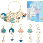 SUNNYCLUE 1 Box 20Pcs Stitch Markers Crochet Stitch Marker Cute Planet Moon Star Enamel Charms Clip On Removable Lobster Clasp Zipper Pull Charm Locking Knitting Markers for Weaving Sewing Quilting