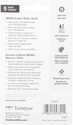 Tombow 57321 MONO Eraser, White, Small, 5-Pack. Cleanly Removes Marks Without Damaging Paper