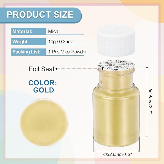 uxcell 10g/0.35oz Cosmetic Grade Mica Powder, 600 Mesh Mica Powder Natural Resin Epoxy Pigment Powders for Casting Resin, Candle Dye, DIY Nail Polish and Lip Gloss, Gold