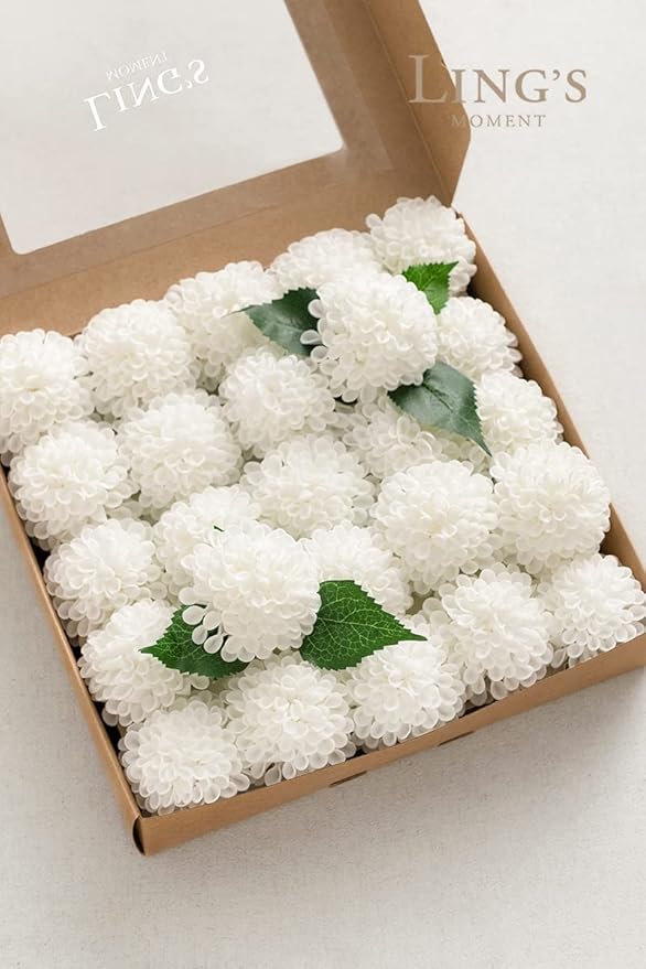 Ling's moment White Dahlia Foam Artificial Flowers Real Touch Faux Fake Flower for Home Decor Graduation Baby Shower Decorations Outdoors Party Favors Wedding Gifts Centerpieces Arrangements 25pcs