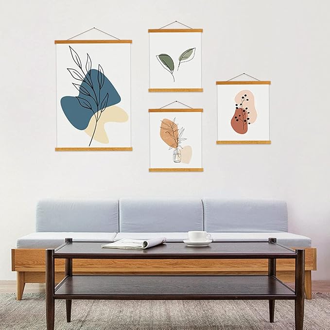 Ywlake Magnetic Poster Hanger, 36x48 36x24 36x12 Poster Frame Wood Wooden Magnet Print Posters Dowel Scroll Hanger Hangers Hanging Kit for Walls Map Canvas Artwork (Teak Wood, 36")